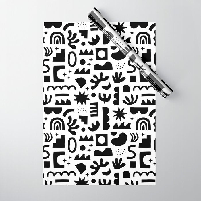 Black and white abstract organic shape pattern Wrapping Paper Gallery Image 1