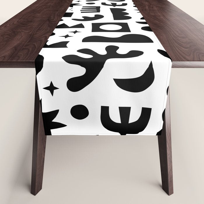 Black and white abstract organic shape pattern Table Runner Gallery Image 1