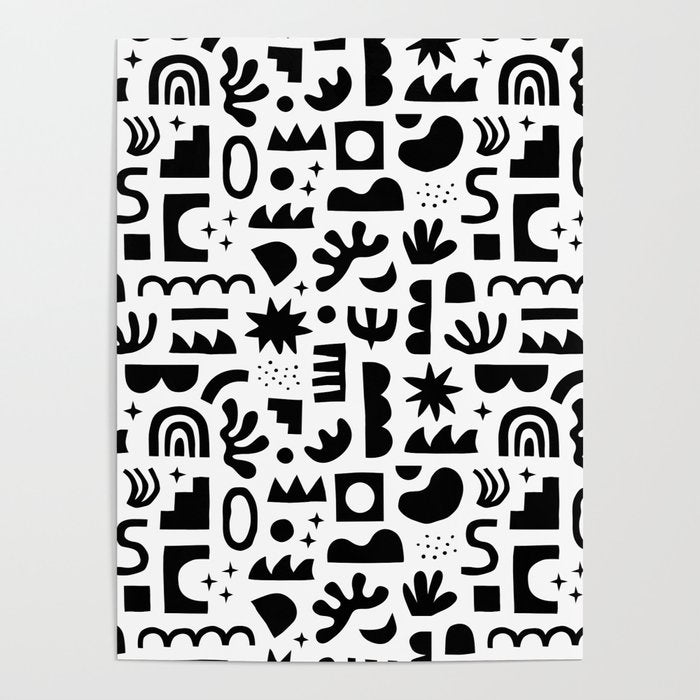 Black and white abstract organic shape pattern Poster Gallery Image 1