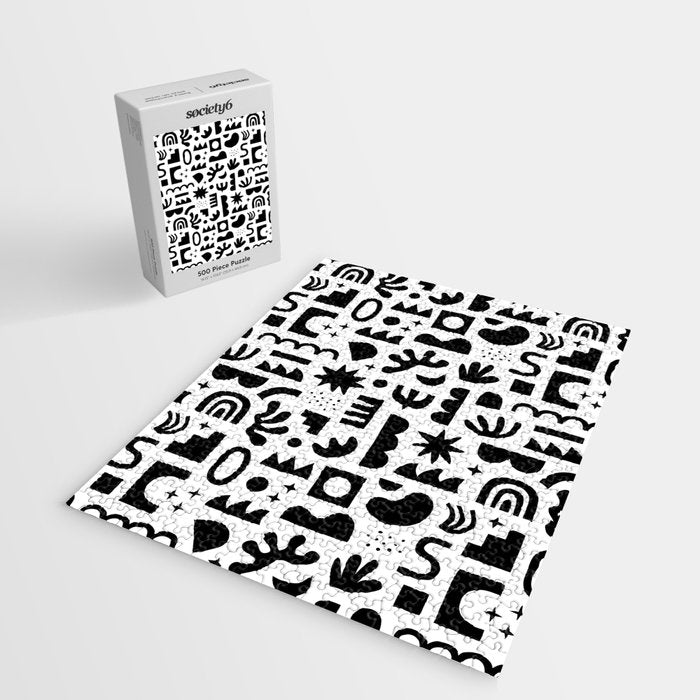 Black and white abstract organic shape pattern Jigsaw Puzzle Gallery Image 2