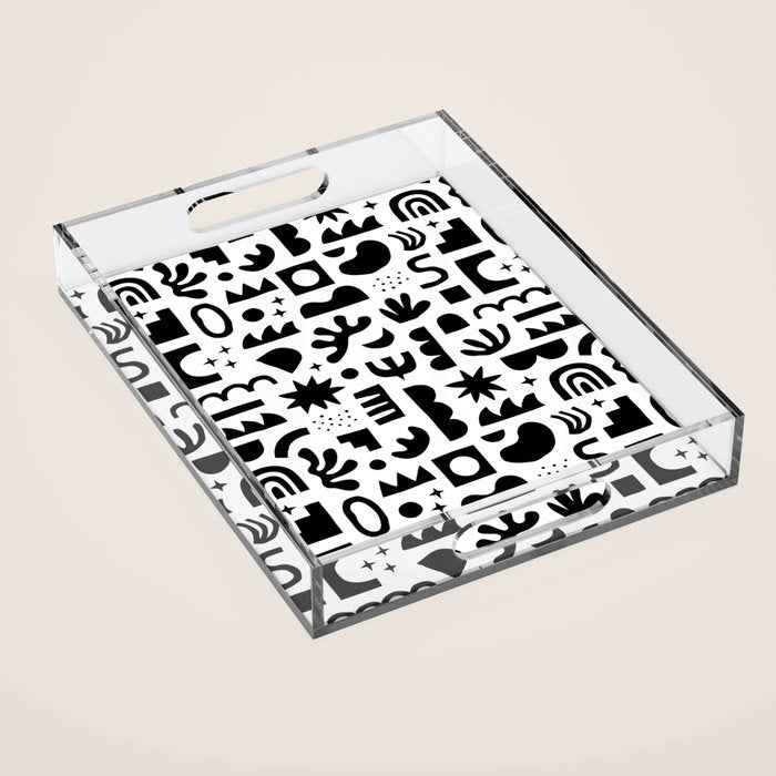 Black and white abstract organic shape pattern Acrylic Tray Gallery Image 1