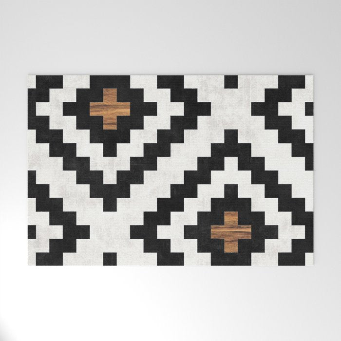 Urban Tribal Pattern No.16 - Aztec - Concrete and Wood Welcome Mat Gallery Image 1