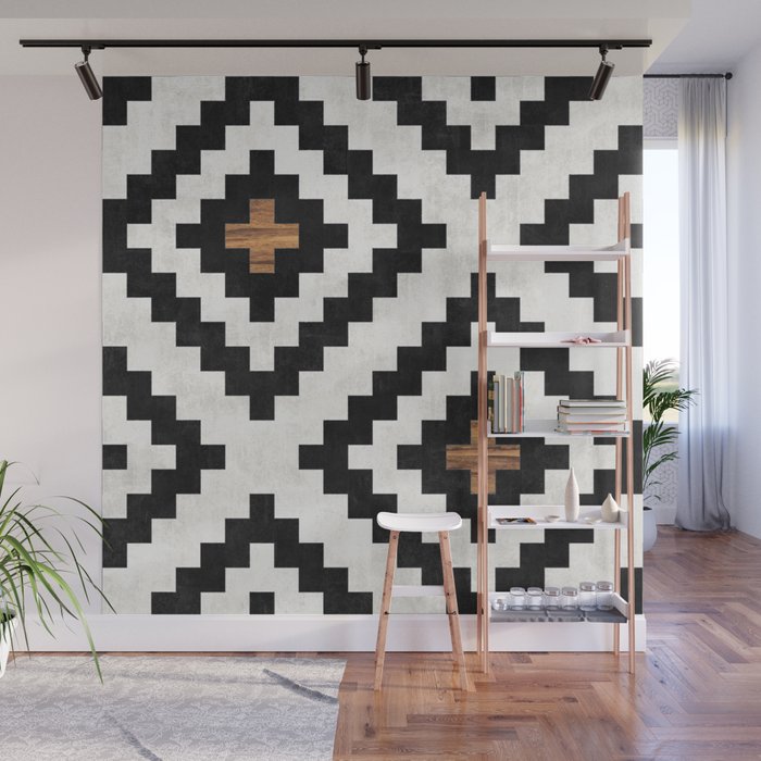 Urban Tribal Pattern No.16 - Aztec - Concrete and Wood Wall Mural Gallery Image 1