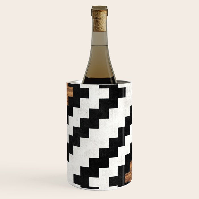 Urban Tribal Pattern No.16 - Aztec - Concrete and Wood Wine Chiller Gallery Image 1