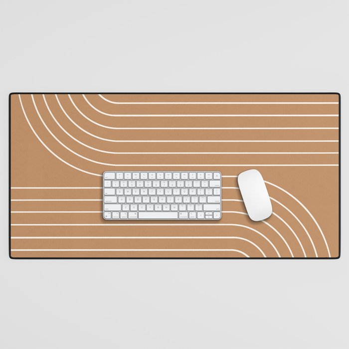 Minimal Line Curvature LXXXI Peach Orange Mid Century Modern Arch Abstract Desk Mat Gallery Image 1