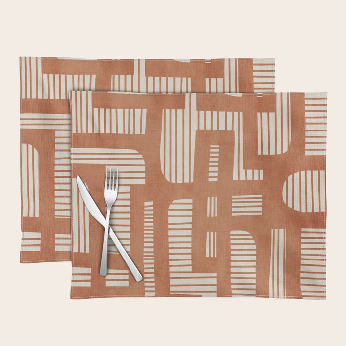 Terracotta Abstract Lines Artwork Hand Drawn Art Placemat Gallery Image 1