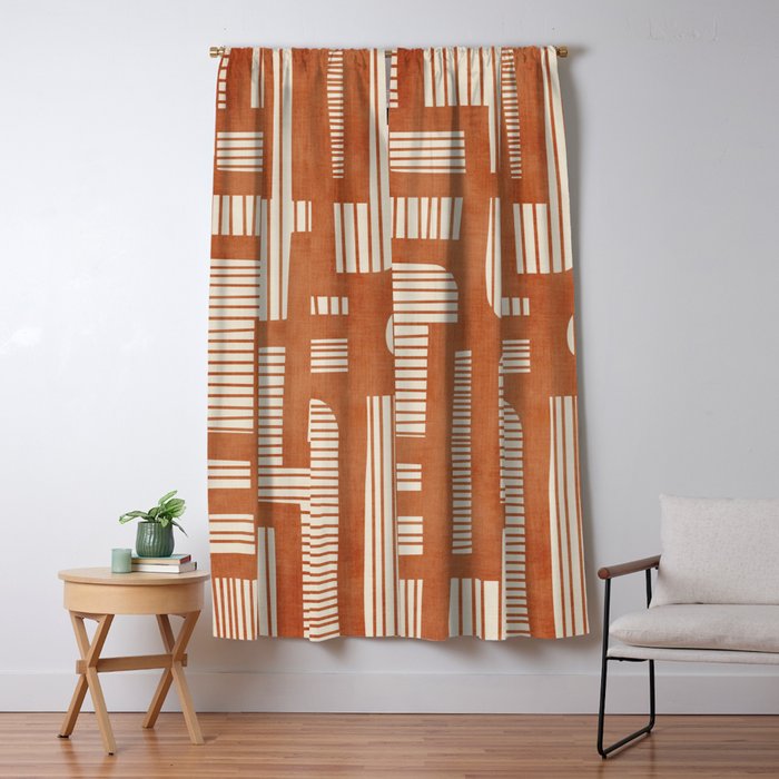 Terracotta Abstract Lines Artwork Hand Drawn Art Window Curtain Gallery Image 5