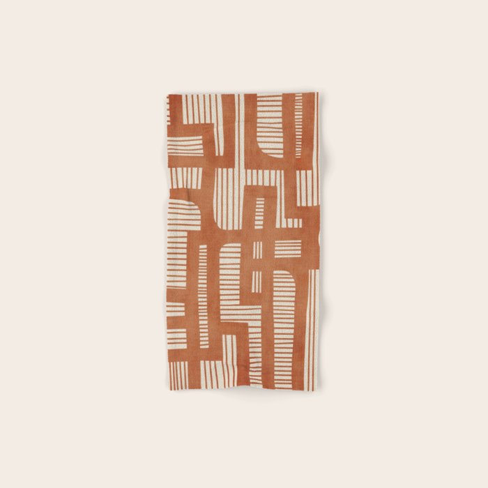 Terracotta Abstract Lines Artwork Hand Drawn Art Bath Towel Gallery Image 1