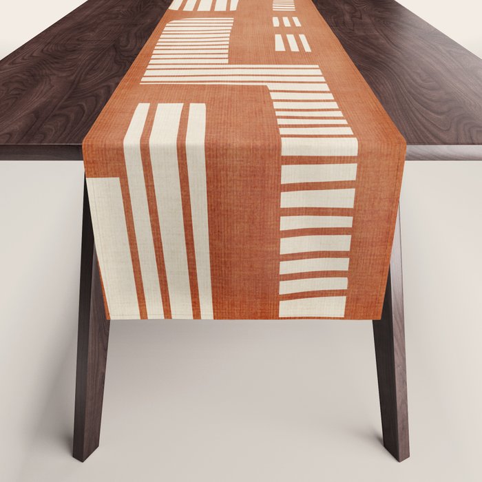 Terracotta Abstract Lines Artwork Hand Drawn Art Table Runner Gallery Image 1