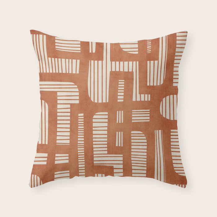 Terracotta Abstract Lines Artwork Hand Drawn Art Throw Pillow Gallery Image 1