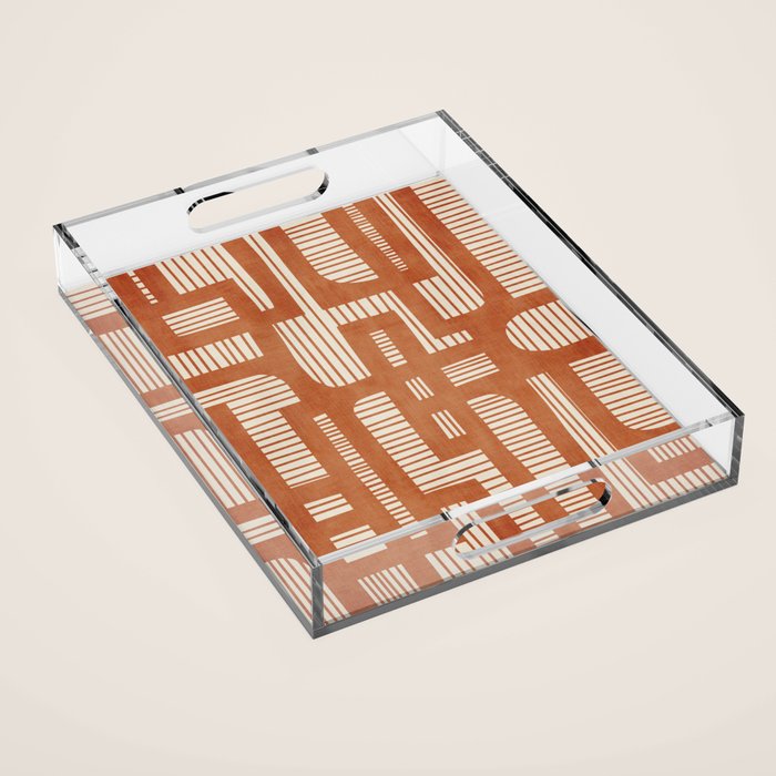 Terracotta Abstract Lines Artwork Hand Drawn Art Acrylic Tray Gallery Image 1