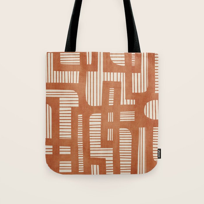 Terracotta Abstract Lines Artwork Hand Drawn Art Tote Bag Gallery Image 1