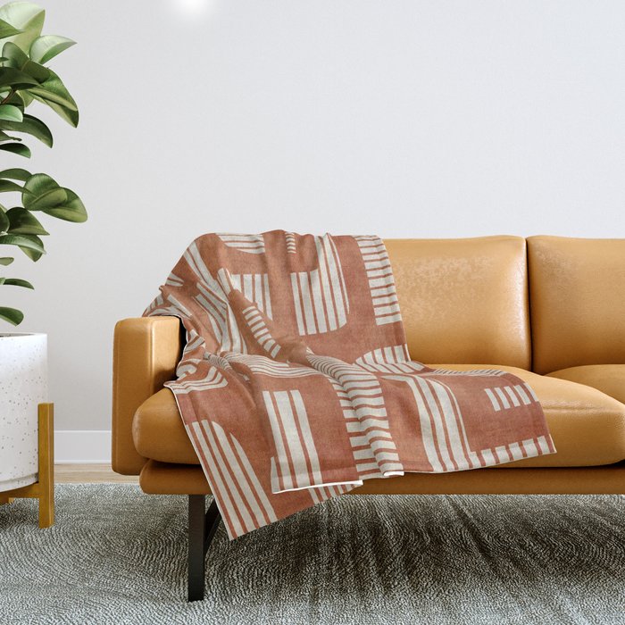 Terracotta Abstract Lines Artwork Hand Drawn Art Throw Blanket Gallery Image 1