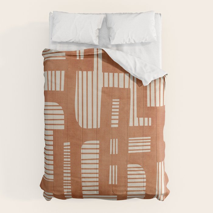 Terracotta Abstract Lines Artwork Hand Drawn Art Comforter Gallery Image 6