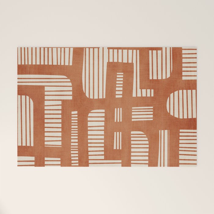 Terracotta Abstract Lines Artwork Hand Drawn Art Welcome Mat Gallery Image 1