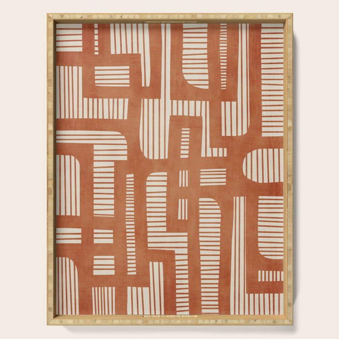 Terracotta Abstract Lines Artwork Hand Drawn Art Serving Tray Gallery Image 1
