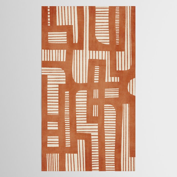 Terracotta Abstract Lines Artwork Hand Drawn Art Tablecloth Gallery Image 2