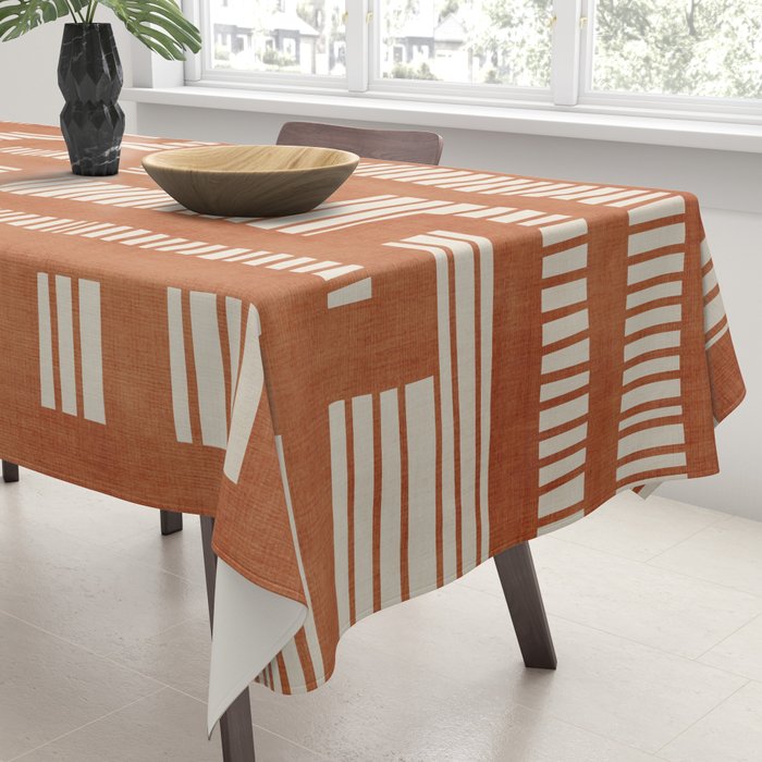 Terracotta Abstract Lines Artwork Hand Drawn Art Tablecloth Gallery Image 3