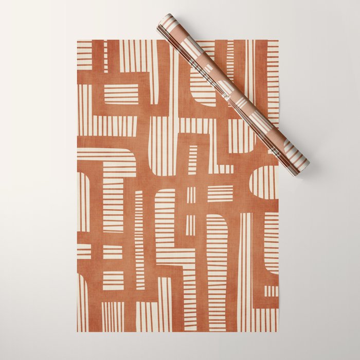 Terracotta Abstract Lines Artwork Hand Drawn Art Wrapping Paper Gallery Image 1