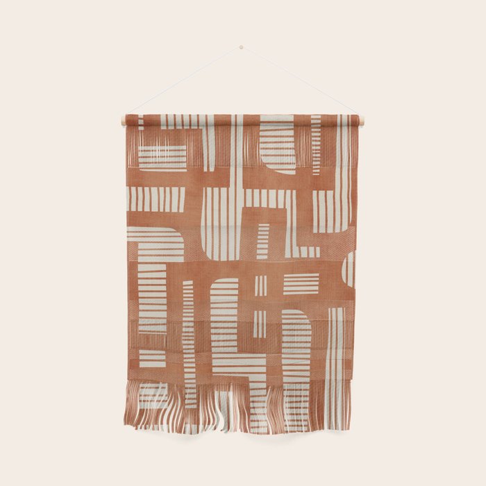 Terracotta Abstract Lines Artwork Hand Drawn Art Wall Hanging Gallery Image 1
