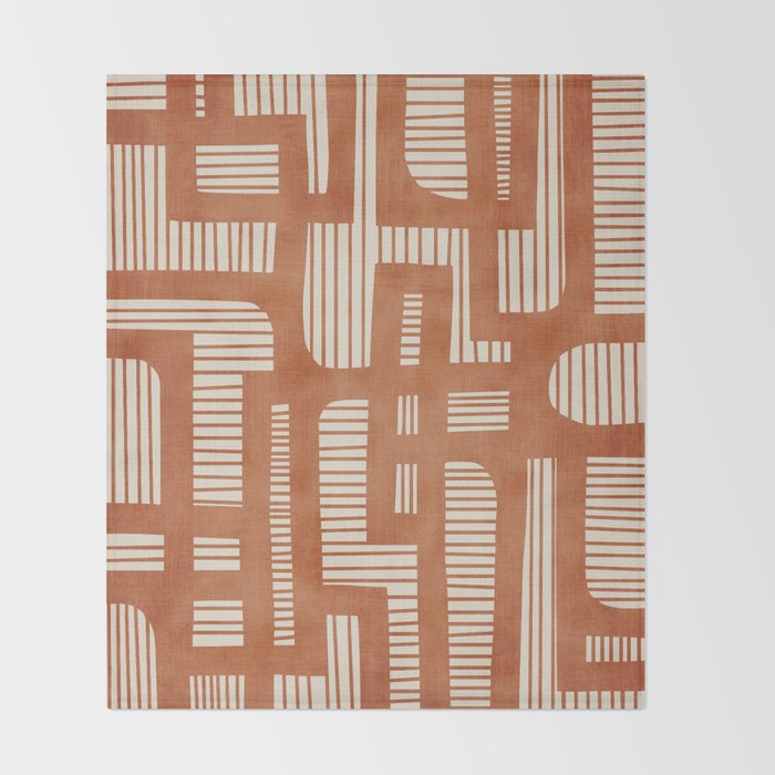 Terracotta Abstract Lines Artwork Hand Drawn Art Throw Blanket Gallery Image 2
