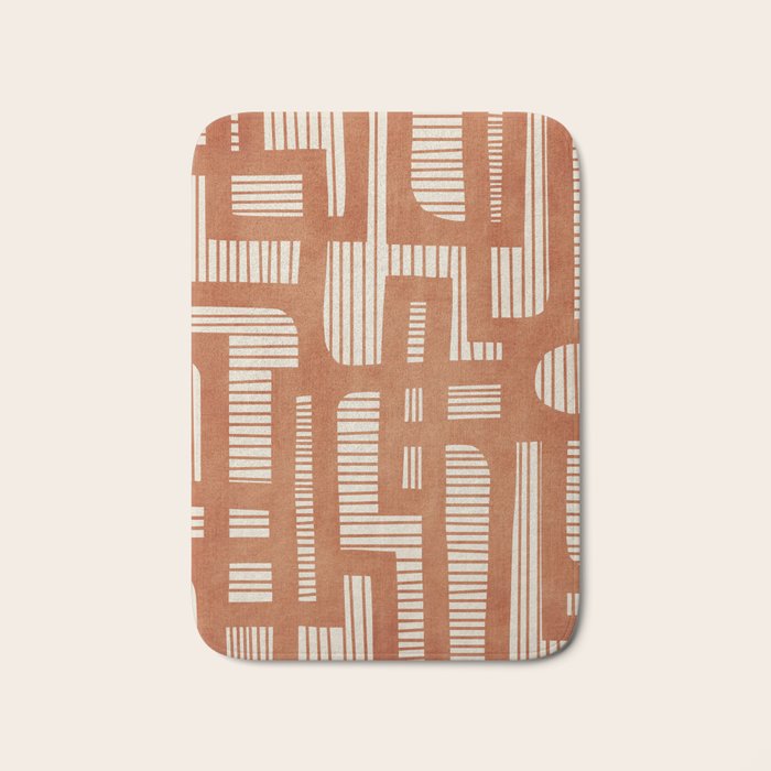 Terracotta Abstract Lines Artwork Hand Drawn Art Bath Mat Gallery Image 1