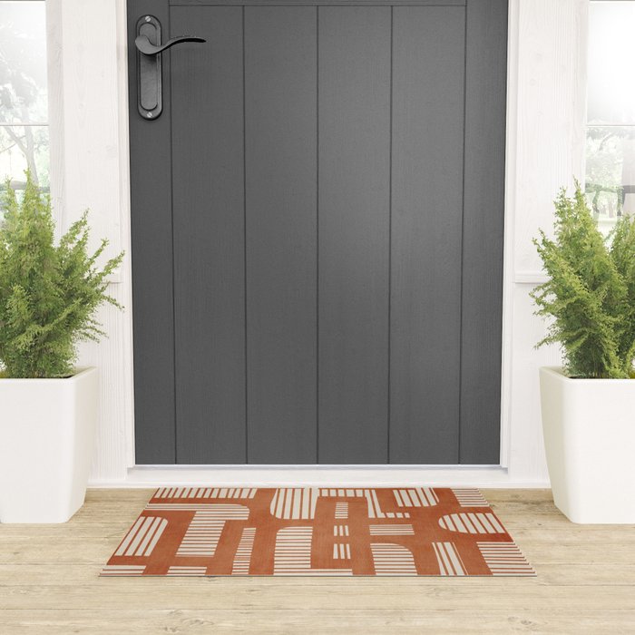 Terracotta Abstract Lines Artwork Hand Drawn Art Welcome Mat Gallery Image 3