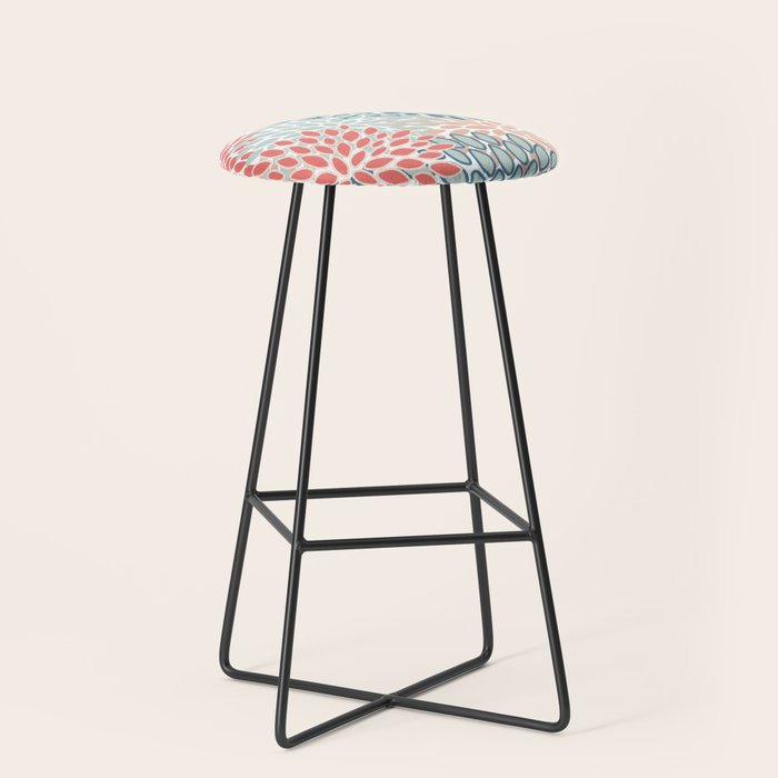 Festive, Floral Prints, Teal, Coral, Peach Stool Gallery Image 1