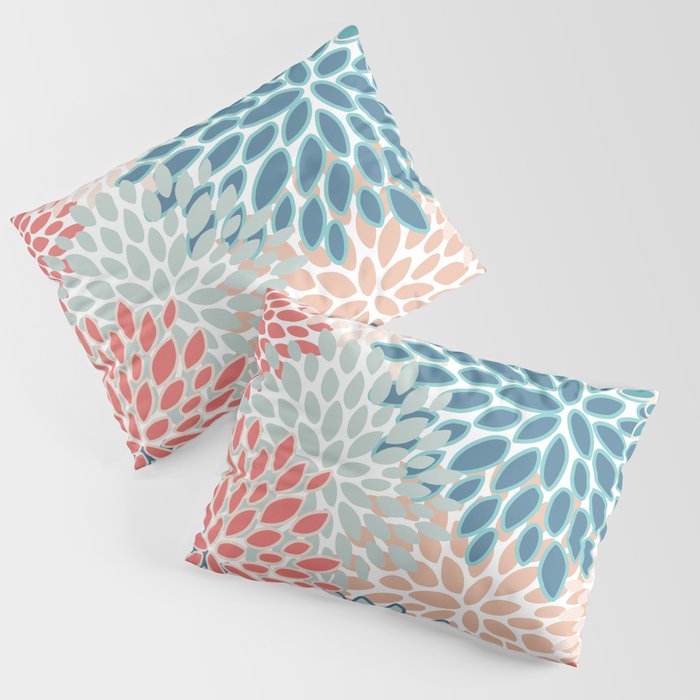 Festive, Floral Prints, Teal, Coral, Peach Pillow Sham Gallery Image 3
