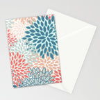 Festive, Floral Prints, Teal, Coral, Peach Stationery Card Gallery Image 2