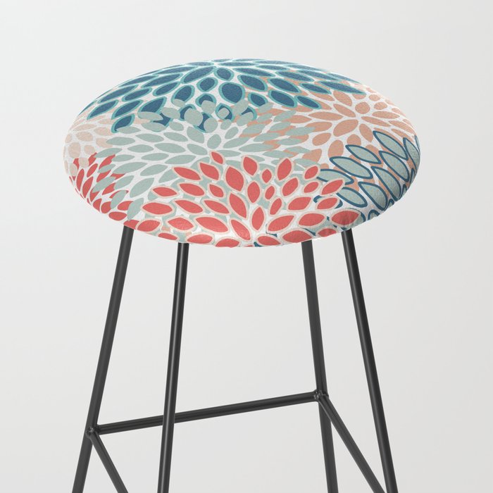 Festive, Floral Prints, Teal, Coral, Peach Stool Gallery Image 2