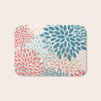 Festive, Floral Prints, Teal, Coral, Peach Bath Mat Gallery Image 1