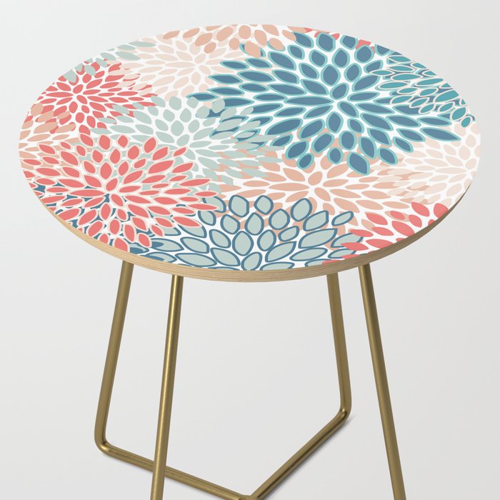 Festive, Floral Prints, Teal, Coral, Peach Side Table Gallery Image 2