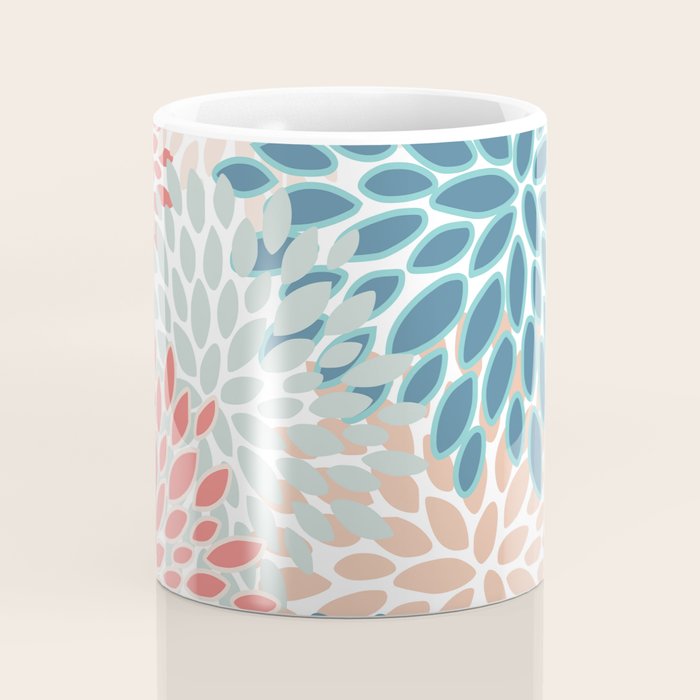 Festive, Floral Prints, Teal, Coral, Peach Coffee Mug Gallery Image 4