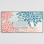 Festive, Floral Prints, Teal, Coral, Peach Desk Mat Gallery Image 1