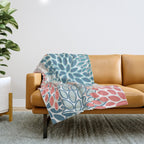 Festive, Floral Prints, Teal, Coral, Peach Throw Blanket Gallery Image 1