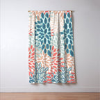 Festive, Floral Prints, Teal, Coral, Peach Window Curtain Gallery Image 3