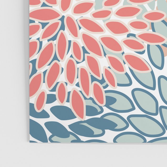 Festive, Floral Prints, Teal, Coral, Peach Poster Gallery Image 3