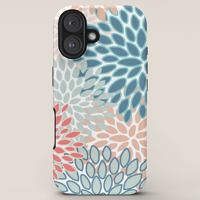 Festive, Floral Prints, Teal, Coral, Peach iPhone Case Gallery Image 5