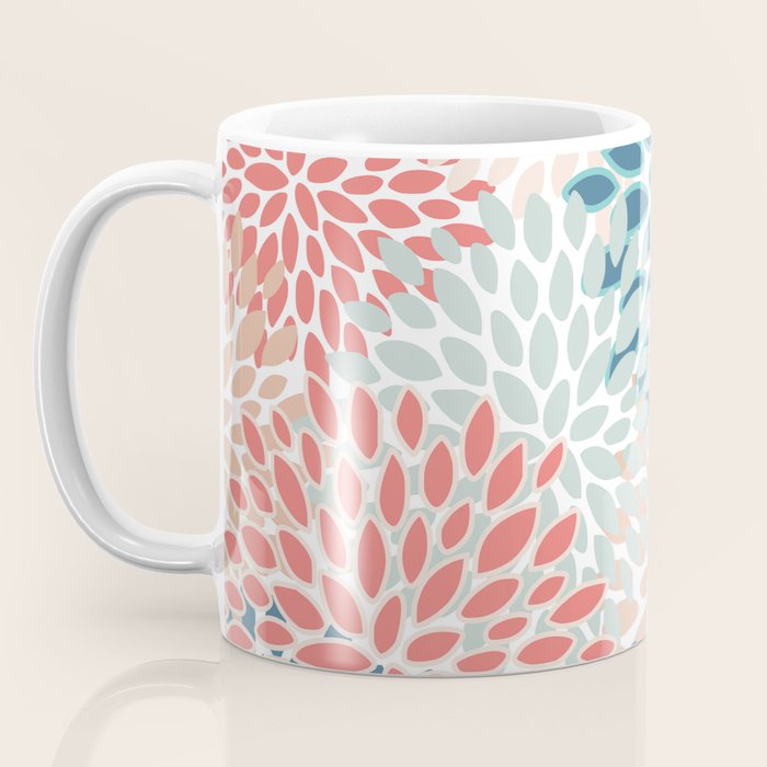 Festive, Floral Prints, Teal, Coral, Peach Coffee Mug Gallery Image 3
