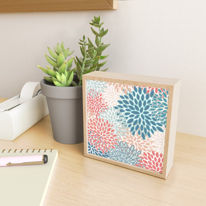 Festive, Floral Prints, Teal, Coral, Peach Mini Art Print Gallery Image 2