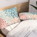 Festive, Floral Prints, Teal, Coral, Peach Pillow Sham Gallery Image 2