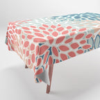 Festive, Floral Prints, Teal, Coral, Peach Tablecloth Gallery Image 1