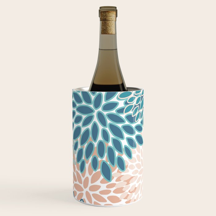 Festive, Floral Prints, Teal, Coral, Peach Wine Chiller Gallery Image 3