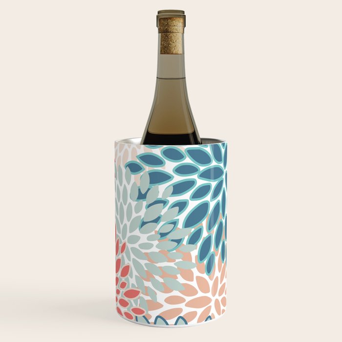 Festive, Floral Prints, Teal, Coral, Peach Wine Chiller Gallery Image 1