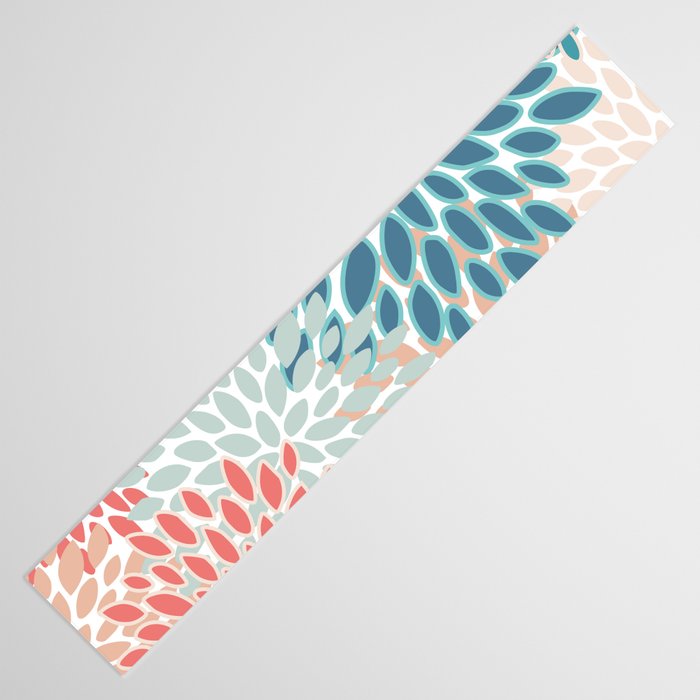 Festive, Floral Prints, Teal, Coral, Peach Table Runner Gallery Image 3