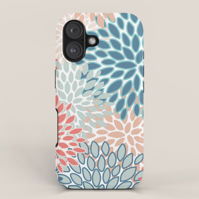 Festive, Floral Prints, Teal, Coral, Peach iPhone Case Gallery Image 1