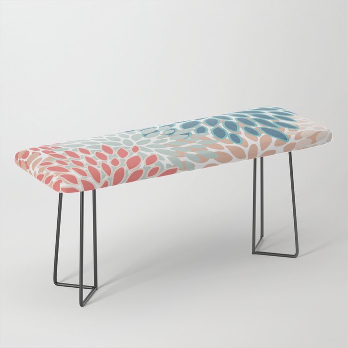 Festive, Floral Prints, Teal, Coral, Peach Bench Gallery Image 1