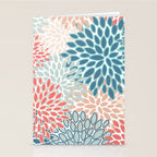 Festive, Floral Prints, Teal, Coral, Peach Stationery Card Gallery Image 2