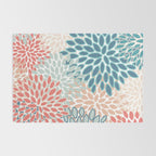 Festive, Floral Prints, Teal, Coral, Peach Rug Gallery Image 2